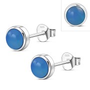 Blue Agate Round Silver Stud Earrings, e421st